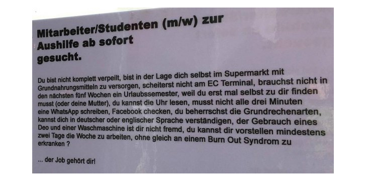 Lustiger Aushang „Aushilfe gesucht“ · Häfft.de